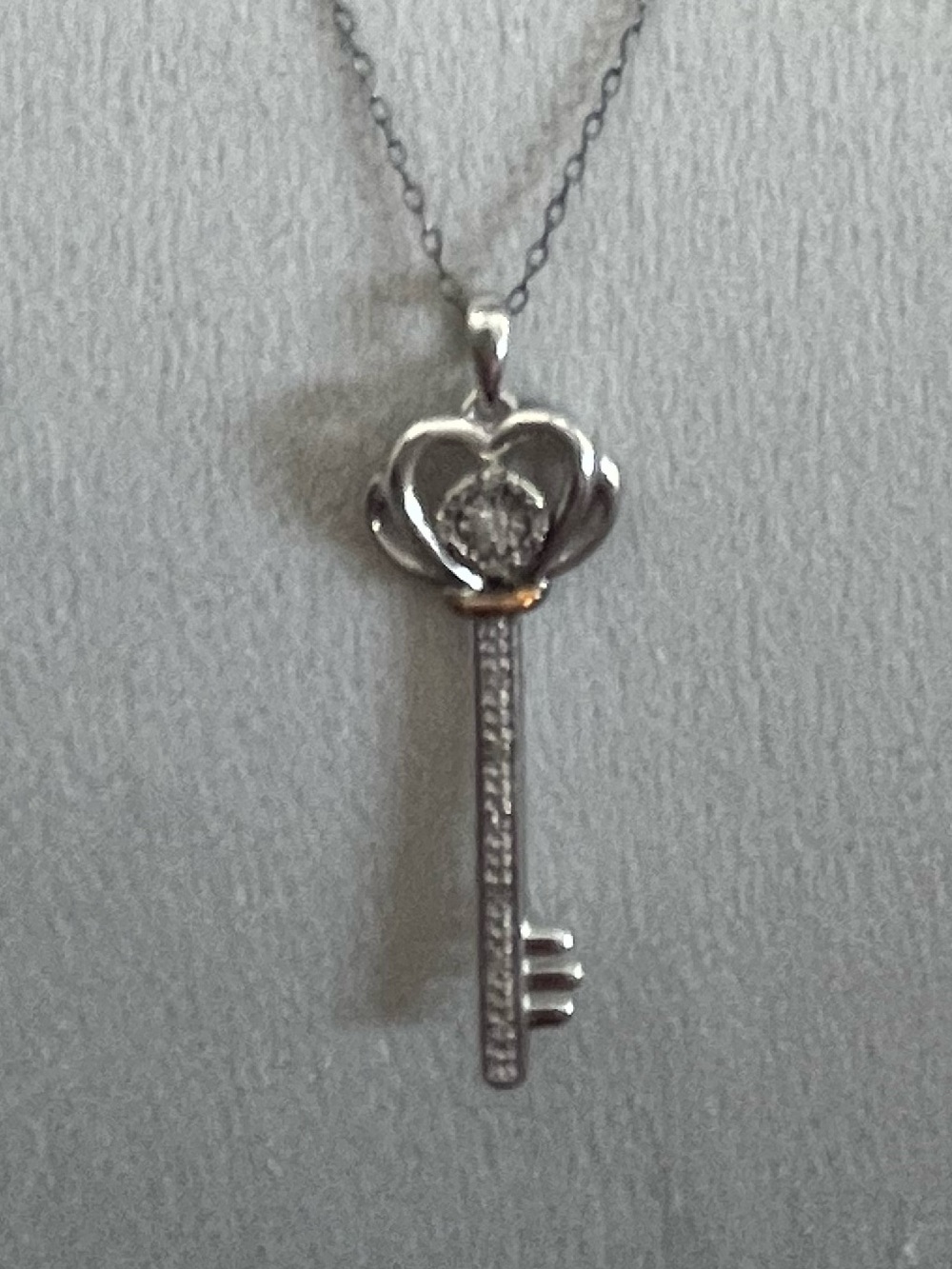 Silver & 10K Diamond Accent Key Pendant Necklace with Heart Motif